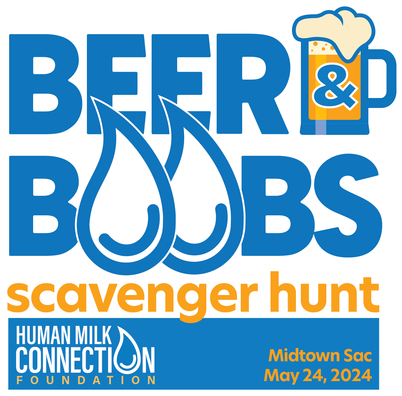 Beer & Boobs Scavenger Hunt logo. Midtown Sacramento, May 24, 2024. 